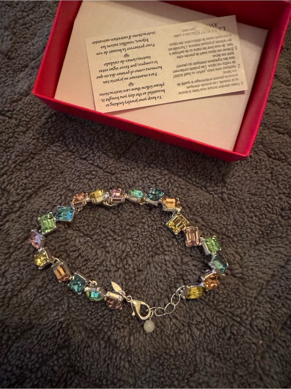 Avon Multicolor Crystal Link Bracelet in Green, Blue, Yellow, Pink